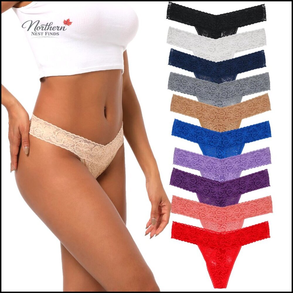 10-Pack Lace Thong Underwear T-Back Low Waist Plus Size Panties